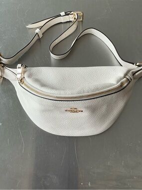 Coach Pebbled Leather Crossbody Belt Bag in White with Gold Hardware